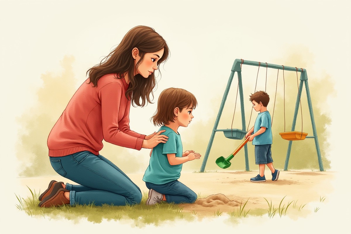 devochka-otdaet-lopatku-na-ploshchadke