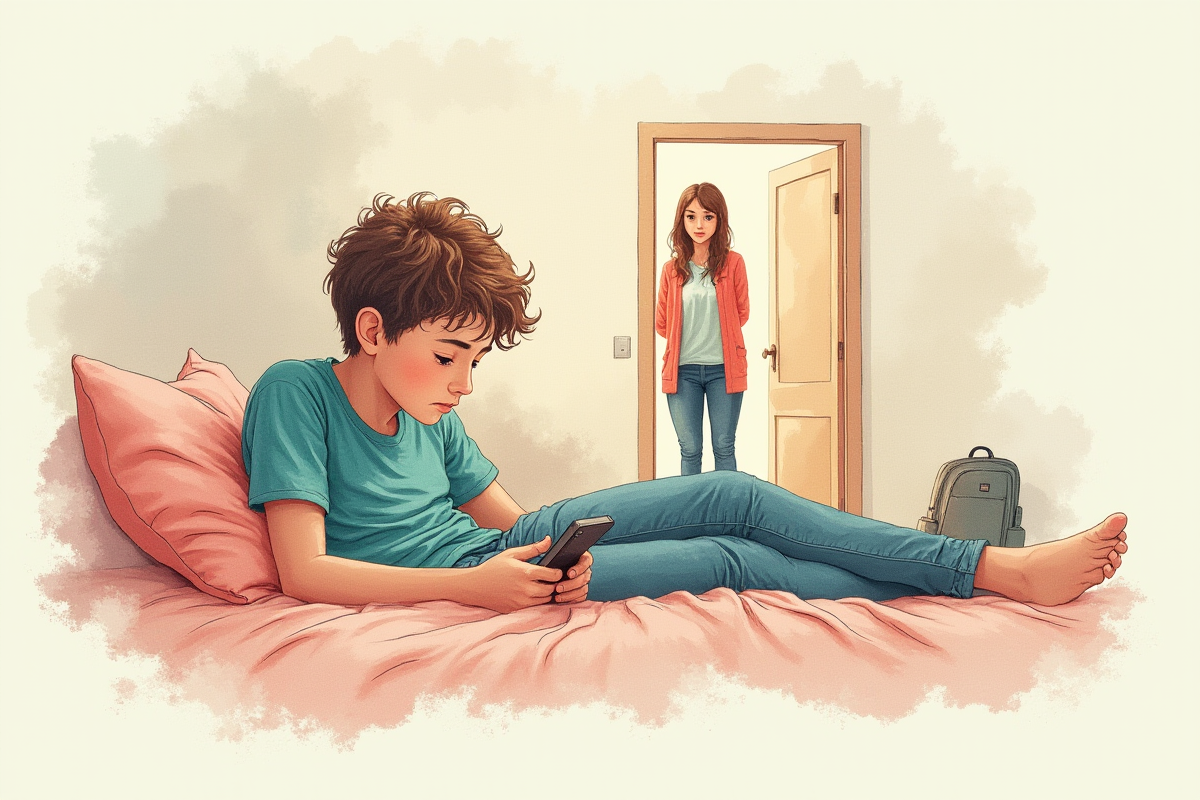 img-podrostok-lezhit-s-telefonom-mama-v-dvernom-proeme